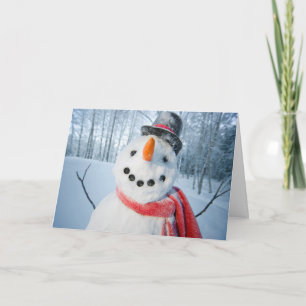 Tarjeta Festiva Retrato de un hombre de nieve feliz