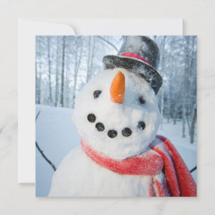 Tarjeta Festiva Retrato de un hombre de nieve feliz