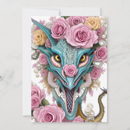 Tarjeta Festiva Retrato de una hermosa cabeza de dragón rosa capri