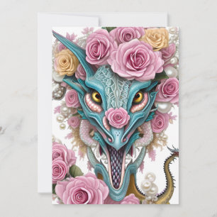 Tarjeta Festiva Retrato de una hermosa cabeza de dragón rosa capri