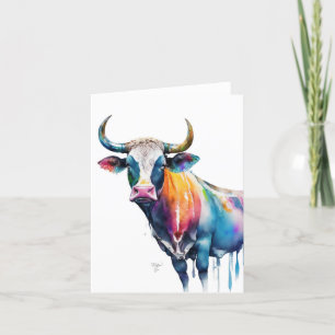 Tarjeta Festiva Retrato de vaca B en acuarelas y pluma