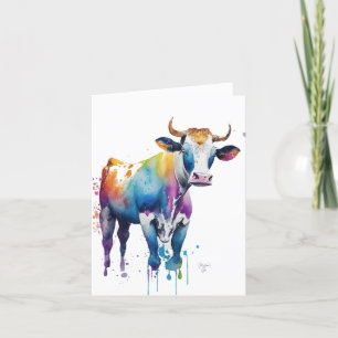Tarjeta Festiva Retrato de vaca C en acuarelas y pluma