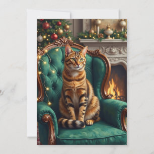 Tarjeta Festiva Retrato de vacaciones regias de gato abisinio eleg