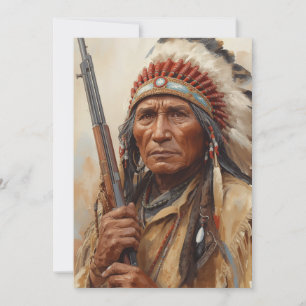 Tarjeta Festiva Retrato del jefe indio Geronimo guerrero