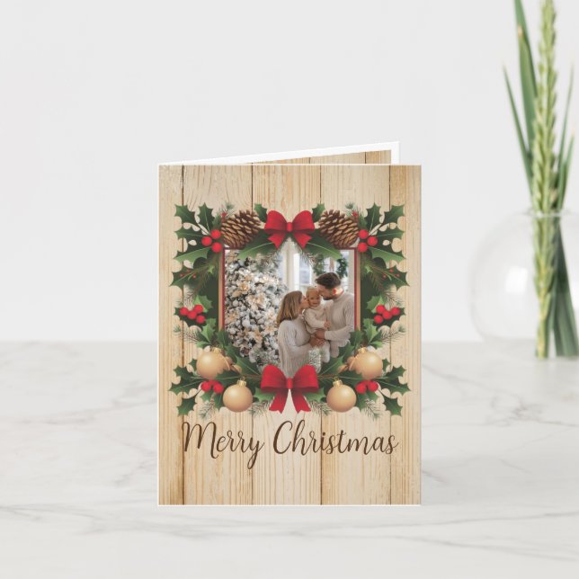 Tarjeta Festiva Retrato familiar tradicional y rústico personaliza (Anverso)