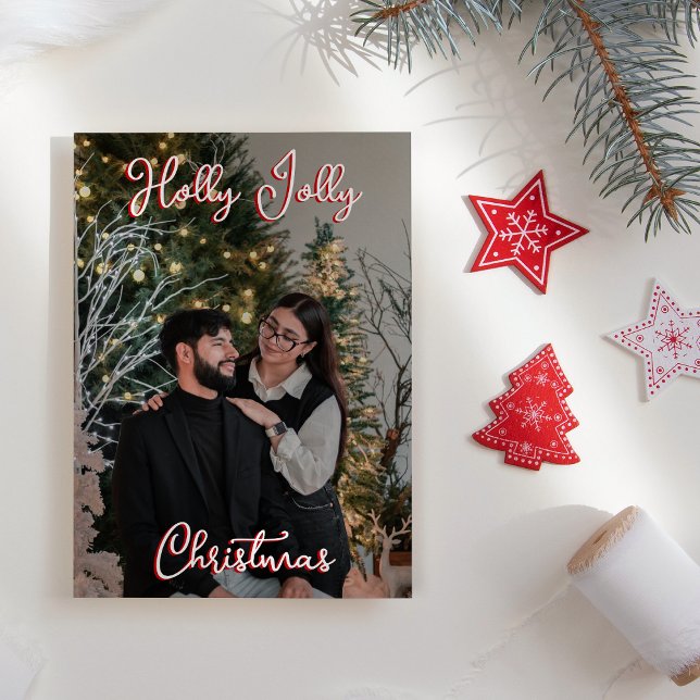 Tarjeta Festiva Retrato familiar y carta de Holly Jolly Navidades (Subido por el creador)