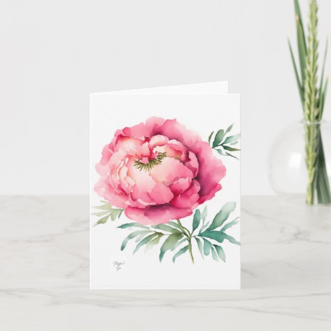 Tarjeta Festiva Retrato Peony B en acuarela y vacaciones de pluma (Anverso)