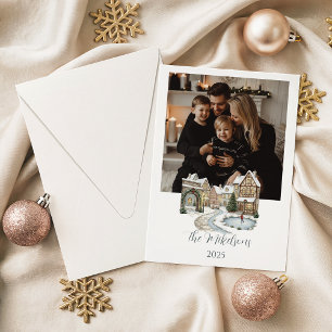 Tarjeta Festiva Retrato personalizado de pueblo navideño