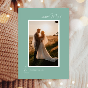 Tarjeta Festiva Retrato Verde Retro Boho Minimalista Feliz Casado