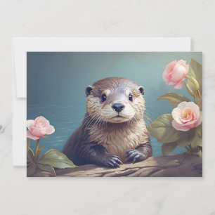 Tarjeta Festiva Retrato Vintage de Cachorro de Nutria Adorable Art