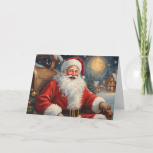 Tarjeta Festiva Retrato vintage de Papá Noel