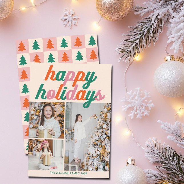 Tarjeta Festiva Retro 3 Photo Christmas Collage Happy Holidays (Subido por el creador)