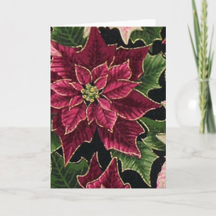 Tarjeta Festiva Retro 50s Flor de Nochebuena Burgundy Rosa