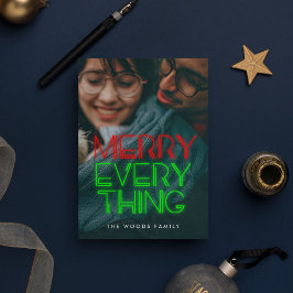 Tarjeta Festiva Retro 80s Neon ilumina Merry Everything Photo