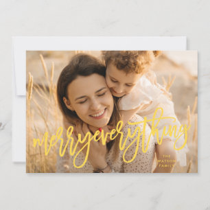 Tarjeta Festiva Retro Amarillo Merry Everything Photo Navidades