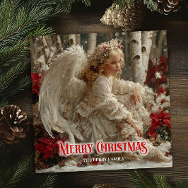 Tarjeta Festiva Retro angelic angel red gold festive enchanting