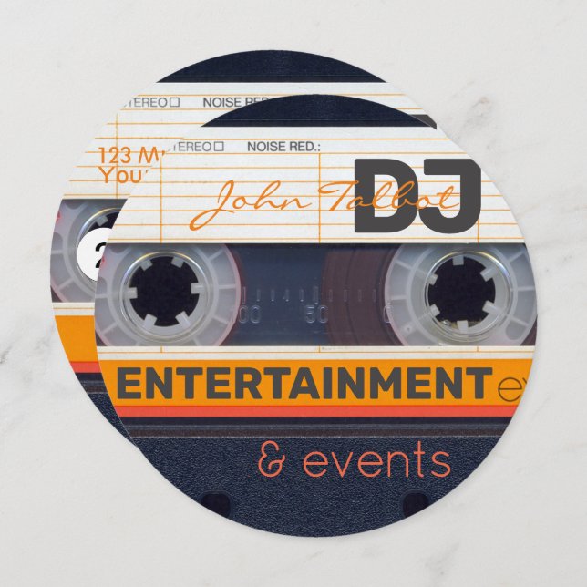 Tarjeta Festiva Retro Audiotape Cassette 80s DJ Business Round C (Anverso / Reverso)