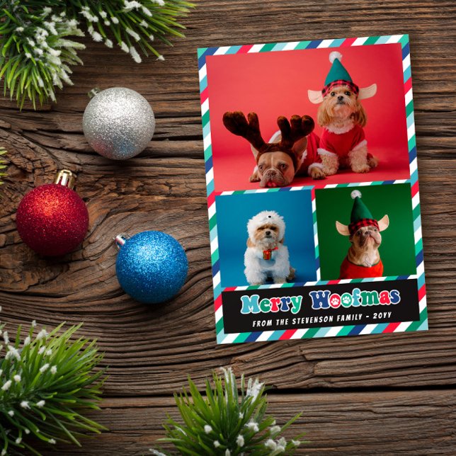 Tarjeta Festiva Retro azul verde rojo Merry Woofmas Collage de fot (Subido por el creador)
