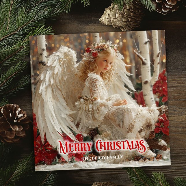 Tarjeta Festiva Retro beautiful angel printable holiday greeting (Retro beautiful angel printable holiday greeting)