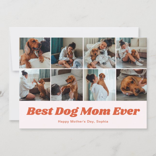 Tarjeta Festiva Retro Best Dog Mom 12 Photo Collage Pink (Anverso)