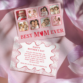Tarjeta Festiva Retro Best Mom Ever Red & Pink Photo 