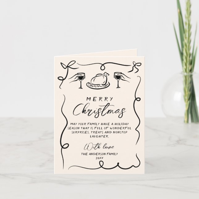 Tarjeta Festiva Retro Black & White Hand Drake Merry Christmas (Anverso)