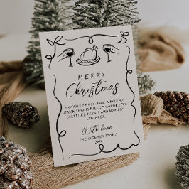 Tarjeta Festiva Retro Black & White Hand Drake Merry Christmas