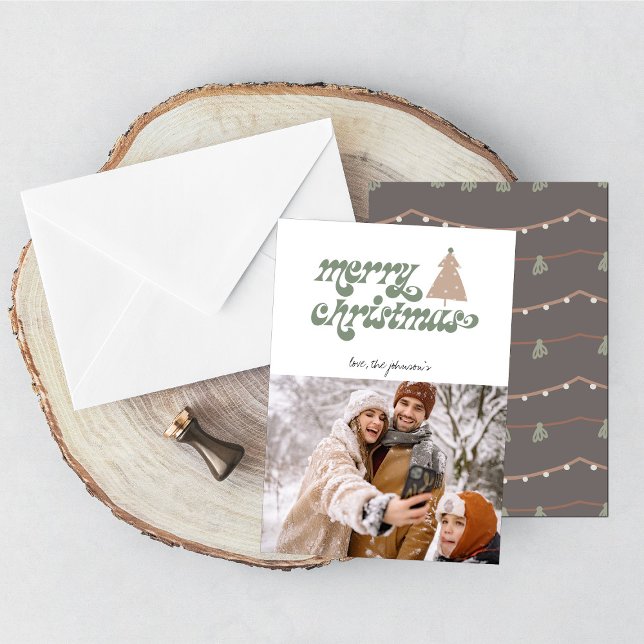 Tarjeta Festiva Retro Boho Merry Christmas Photo Holiday Card (Subido por el creador)