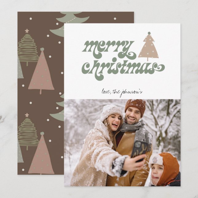 Tarjeta Festiva Retro Boho Merry Christmas Photo Holiday Card (Anverso / Reverso)