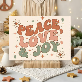 Tarjeta Festiva Retro Boho Peace Love Joy Christmas