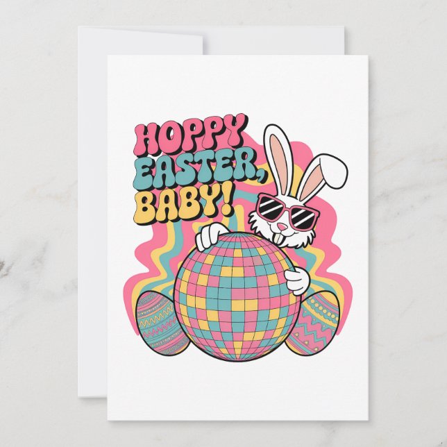 Tarjeta Festiva Retro Bunny Hoppy Easter (Anverso)