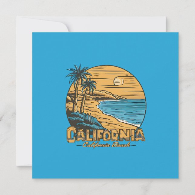Tarjeta Festiva Retro California Sunset Beach Scene (Anverso)