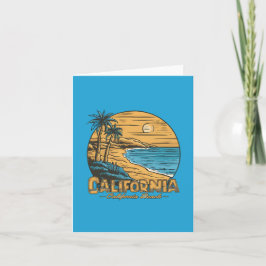 Tarjeta Festiva Retro California Sunset Beach Scene