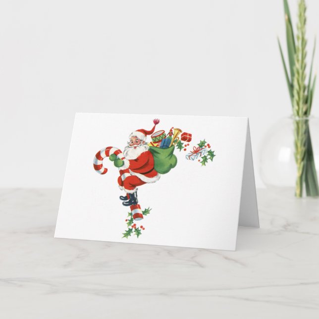 Tarjeta Festiva Retro-Candy-Cane-Santa (Anverso)