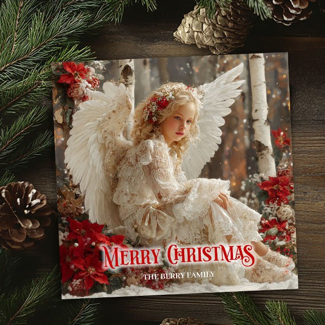 Tarjeta Festiva Retro Christmas angel digital winter greeting card (Retro Christmas angel digital winter greeting card)