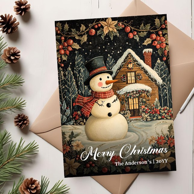 Tarjeta Festiva Retro Christmas Snowman Printable Greeting Card (Retro Christmas Snowman Printable Greeting Card)