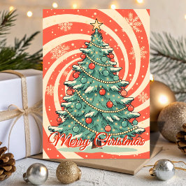 Tarjeta Festiva Retro Christmas Tree Blizzard