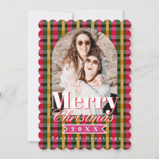 Tarjeta Festiva Retro Colours Plaid Christmas Photo