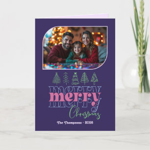 Tarjeta Festiva Retro de Sugarplum dibuja foto navideña de merry