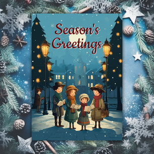 Tarjeta Festiva Retro de villancicos vintage de mediados de siglo