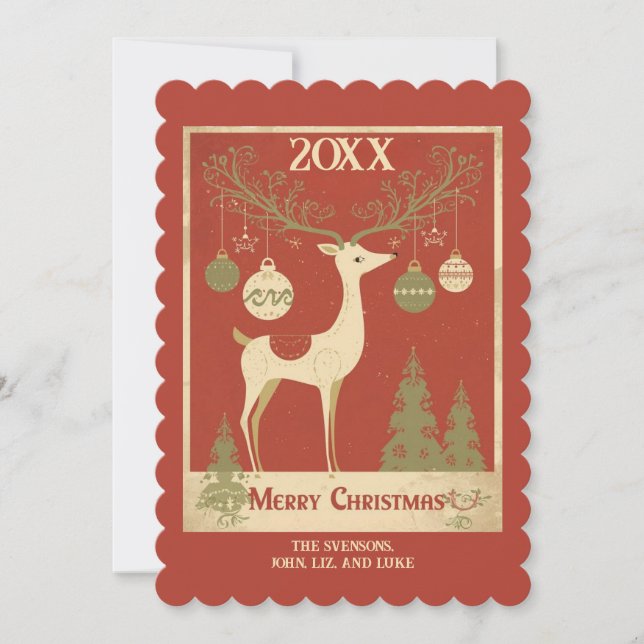 Tarjeta Festiva Retro Deer Estilo Escandinavo (Anverso)