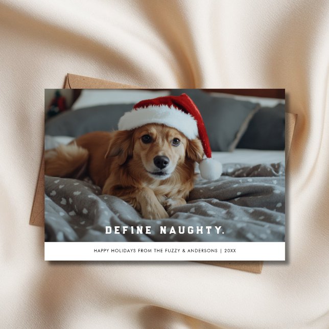 Tarjeta Festiva Retro Define Navidades traviesos Santa Hat Dog Pho (Subido por el creador)