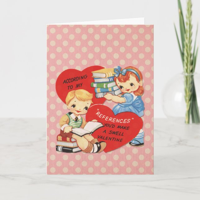 Tarjeta Festiva Retro Día de San Valentín Cute Niños Libros Punto  (Anverso)