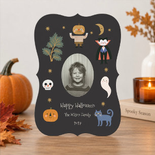 Tarjeta Festiva Retro Espeluznante Halloween Foto Personalizad