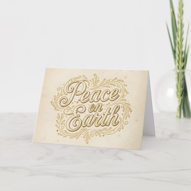 Tarjeta Festiva Retro Faith Script Peace on Earth Christmas (Anverso)
