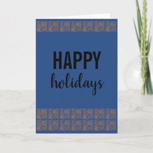 Tarjeta Festiva Retro Felices Fiestas Piña Cono Azul Blanco