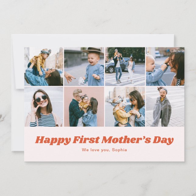 Tarjeta Festiva Retro First Mothers Day 12 Photo Collage  (Anverso)