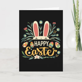 Tarjeta Festiva Retro Floral Feliz Pascua Conejo Boho Primavera