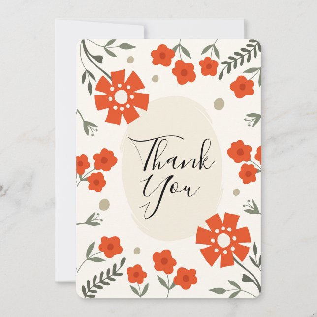Tarjeta Festiva Retro Floral Thank You Card with orange flowers (Anverso)