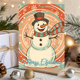 Tarjeta Festiva Retro Frosty Snowman Blizzard Christmas